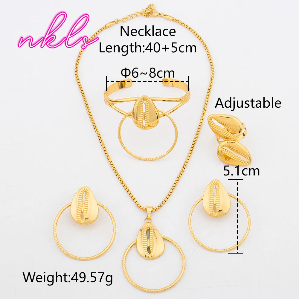 Dubai Luxury Necklace Earrings Cuff Bangle Ring Set African Trend Jewelry Fashion Women Jewelry Set Daily Wear Party Gift