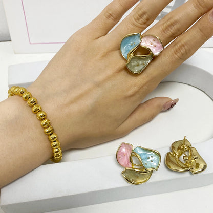 Colorful Earrings Ring Gold Color Bangle For Women Congo America Trendy Jewelry Set Advanced Shine Gift of Party Wedding Casual