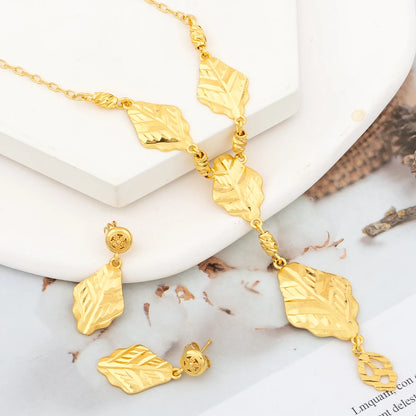 Plated Italian Long Necklace & Drop Earrings Jewelry Set for Women, Elegant Jewellery Woman Gift for Party Anniversary