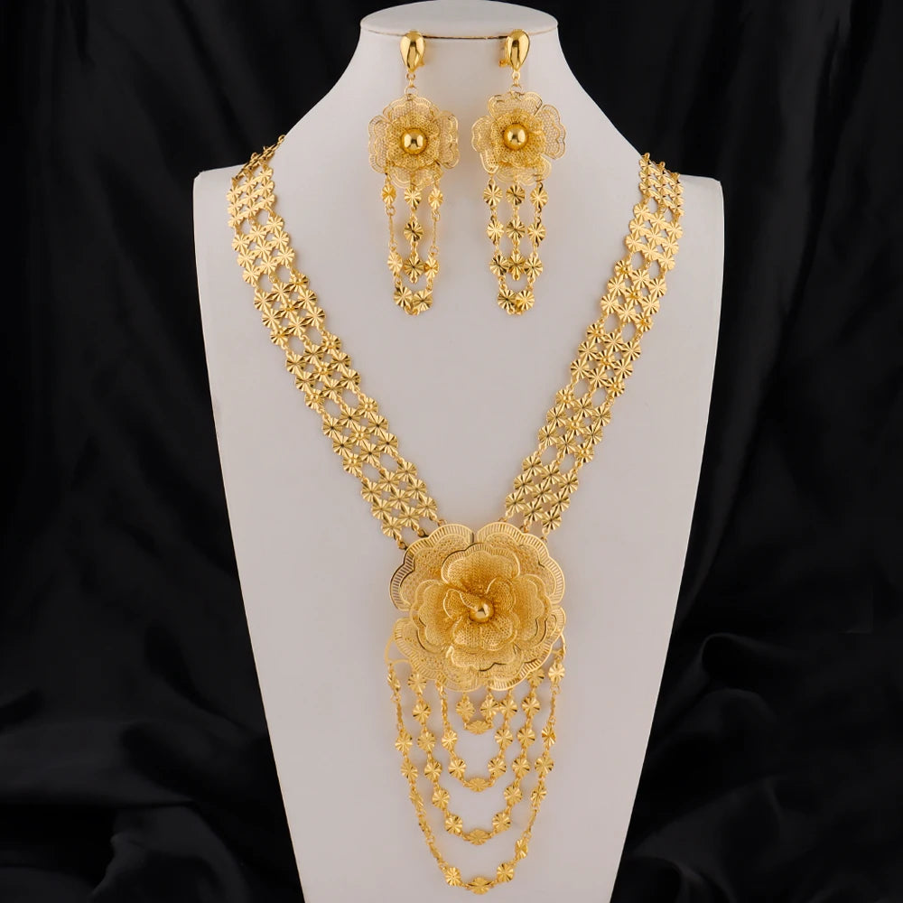 Dubai Necklace and Earrings Set Statement Design for Brides Wedding Attire Bridesmaids' Gifts, and Women's Jewelry Set