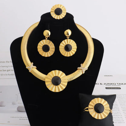 Joyería de oro de alta calidad para niñas, juego de joyas de oro etíope, juego de collares con aretes de boda africana de Dubái