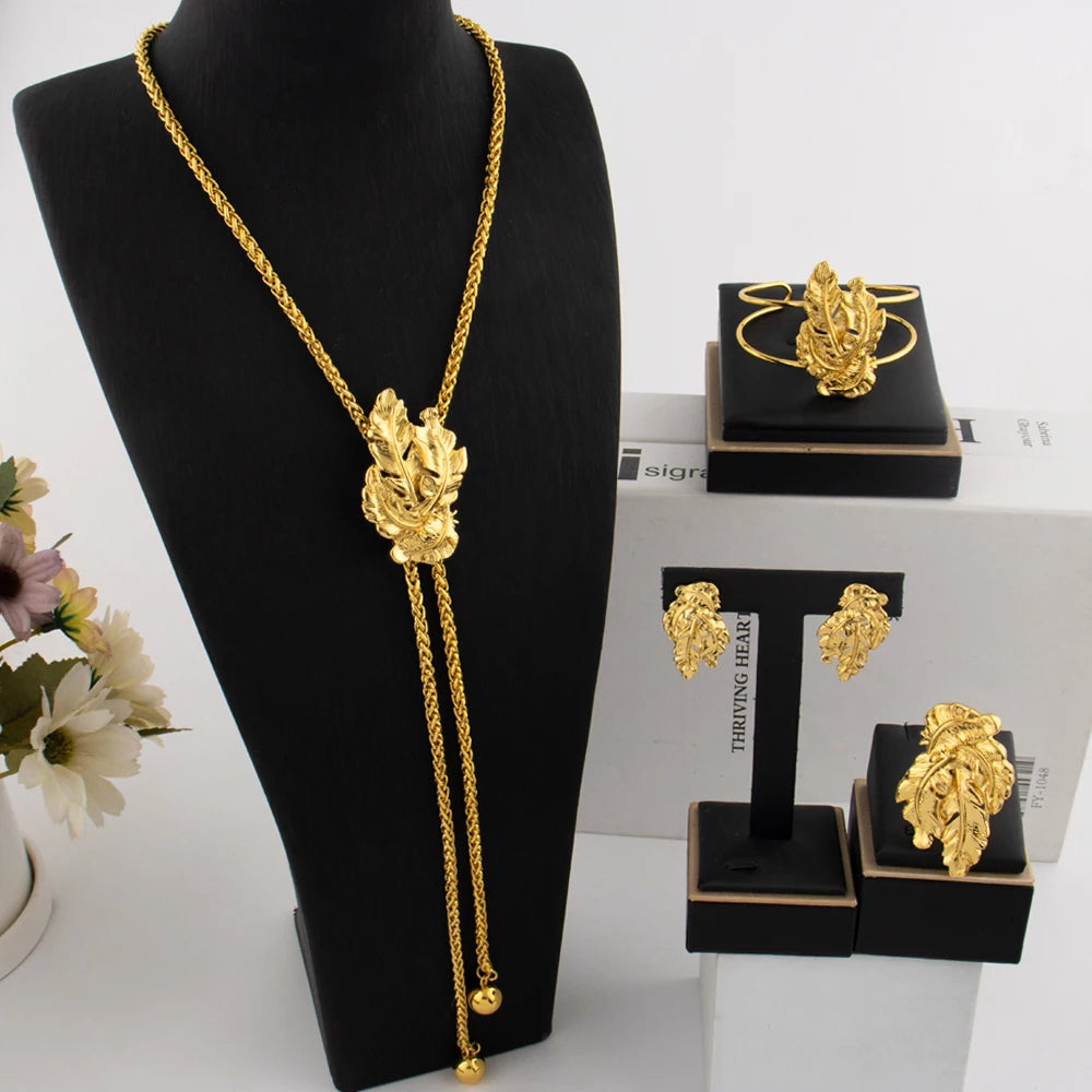 African Italian Dubai Women's Jewelry Set Luxury Long Chain Necklace Earrings Bracelet Ring Clothes Accessories Graduation Gift