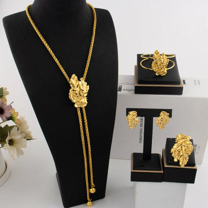 African Italian Dubai Women's Jewelry Set Luxury Long Chain Necklace Earrings Bracelet Ring Clothes Accessories Graduation Gift