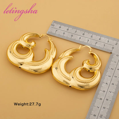 African Nigeria 18k Gold Color Large Style Earrings For Women Fashion Chunky Hoop Earrings Exaggerate Classic Jewelry Party Gift