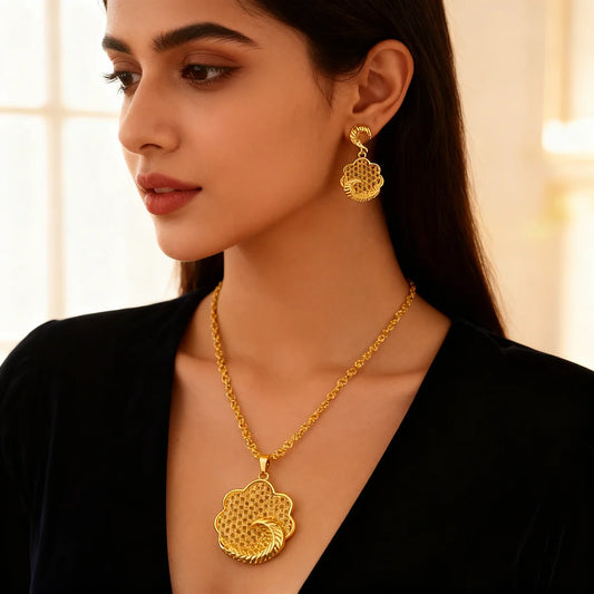 fashion gold jewelry set stainless steel earrings necklaces for women simple Personality gift wedding party Accessories