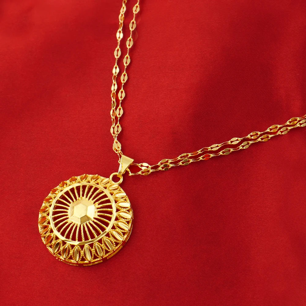 Dubai Gold Plated Luxury Noble Necklace Charm Earrings for Women Big Shell Shape Jewelry Set for Party Wedding Christmas Gift