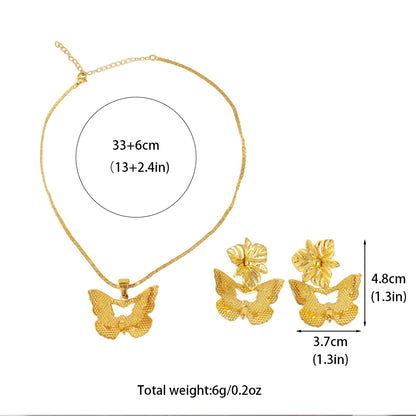 French Elegant Gold Plated Women Necklace Earrings Set for Girl Fashion Jewelry Accessories Gift for Wedding Party Banquet