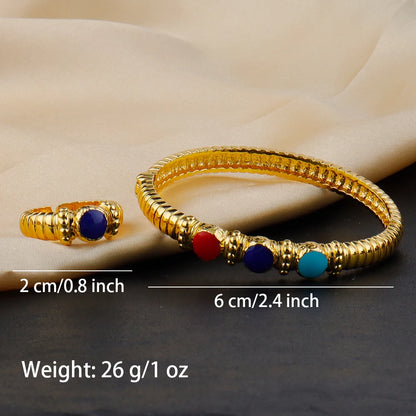 Fashion Multy Colors Personalized 18k gold plated ring and bracelet jewelry set daily wear High Temperament bracelets Girl Gift