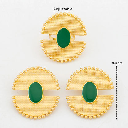 Women 18k Gold Color earrings ring Set Colorful 2pcs jewelry set Dubai engagement jewelry set Wedding Gift Accessories