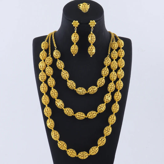 24k gold necklace and earrings rings set for women luxury jewelry nigeria bridal  Wedding party jewellery set accessories