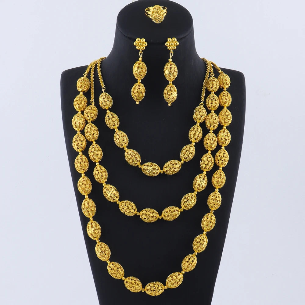 24k gold necklace and earrings rings set for women luxury jewelry nigeria bridal  Wedding party jewellery set accessories