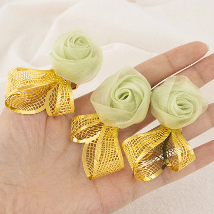 Woman Luxuury Earrings Ring Set Green Rose Shape Jewelry Set Trend Earrings Plated Ring Apply to Party Wedding Banquet