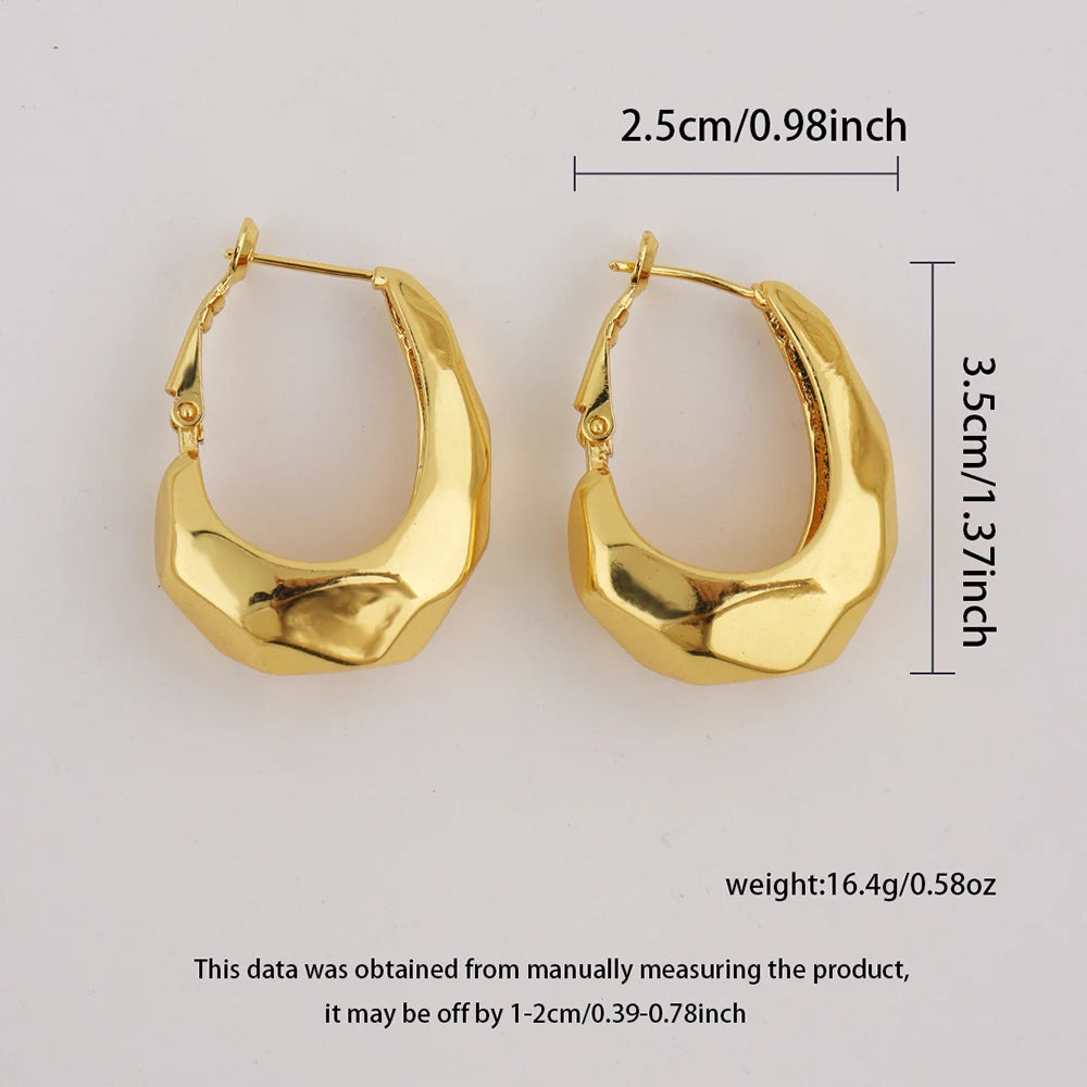 Smooth Chunky Tone Round Hoop Earrings for Women Girls Thick Wide Metal Statement Vintage Jewelry Gift Earring Set Chic