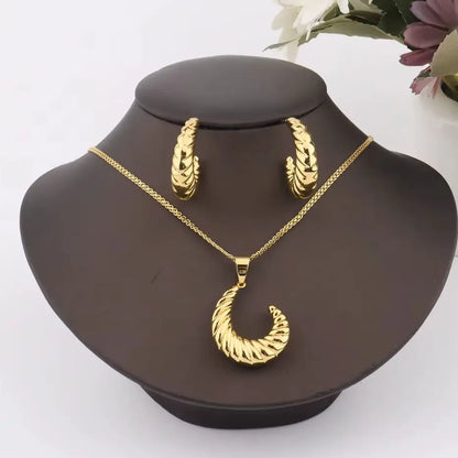 Dubai Crescent Moon Earrings & Necklace Set for Women, Luxury Wedding Party Gift, Trendy Jewelry Women Set