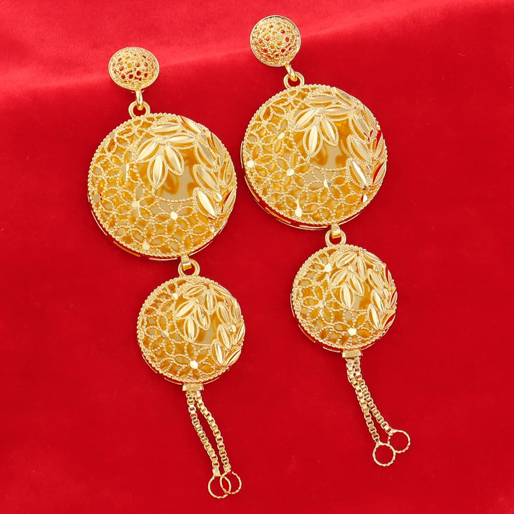 Luxury Dubai Jewelry Earrings Necklace Jewelry Sets For Women India Gold Color Hollow Design Wedding Accessory Bridal Party Gift