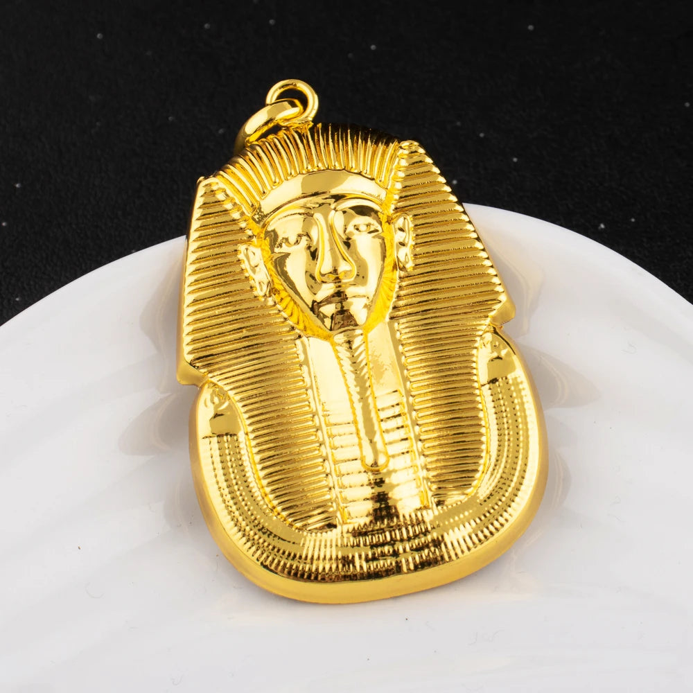 18K Gold Plated Pharaoh Portrait Pendant for Women & Men, Ethiopia Luxury Necklace Charm DIY Jewelry Making, Party Gift Jeweller