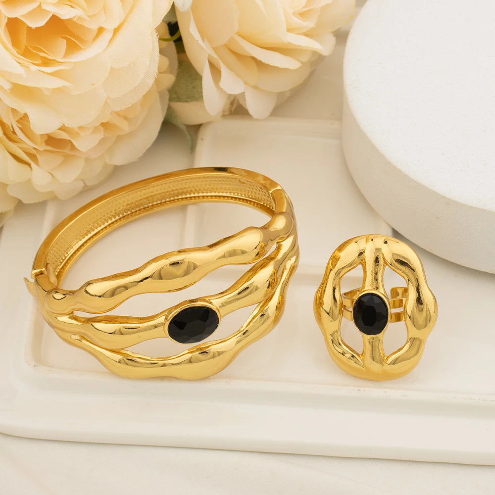 18K Gold Plated Zirconia Bracelet & Ring Jewelry Set for Women, Elegant Earrings & Necklace Gift for Party Birthday
