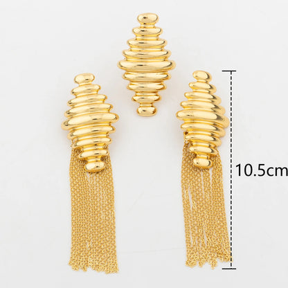 YM 18k Gold Plated Jewelry for Nightclub Queen Fashion Luxury Bridal Wedding Jewellery Accessory Long Tassel Earrings Rings Set