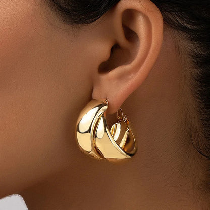 Fashion Glossy Stainless Steel Earrings Vintage Double Layered Circle Exaggerated Earrings for Women Gold Plated Earring