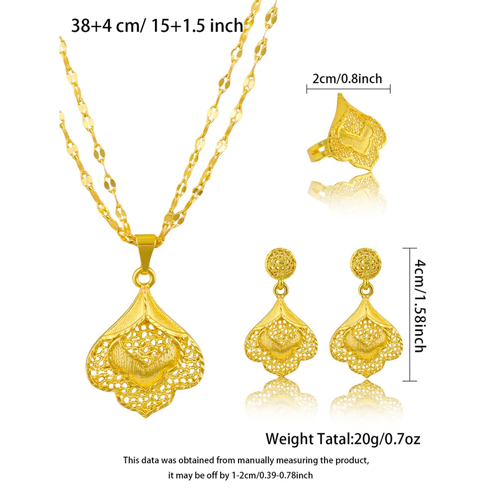 Fashion Gold Color Jewelry For Women Necklace Pendant Earrings Rings Wedding Nigeria France Jewelry Set Party Gifts
