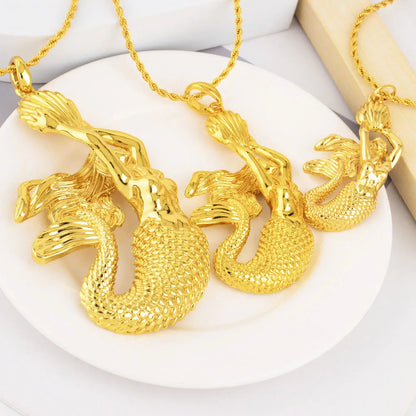 Gold Color Mermaid Pendant Fashion Gold Plated Jewelry Hip Hop Women Men Popular Necklace For Daily Wear Anniversary Wholesale
