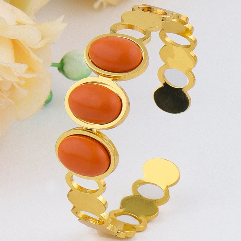 Luxurious High-quality Stainless Steel Gold Color Cuff Bracelet Bangle for Women Gold Plated Waterproof Jewelry Gifts