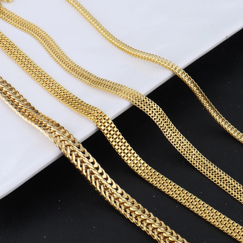 Stainless Steel Flat Necklace Gold Color Waterproof Golden Plated Snake Chains Necklaces No Fade Jewelry Accessories Gift