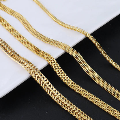 Stainless Steel Flat Necklace Gold Color Waterproof Golden Plated Snake Chains Necklaces No Fade Jewelry Accessories Gift