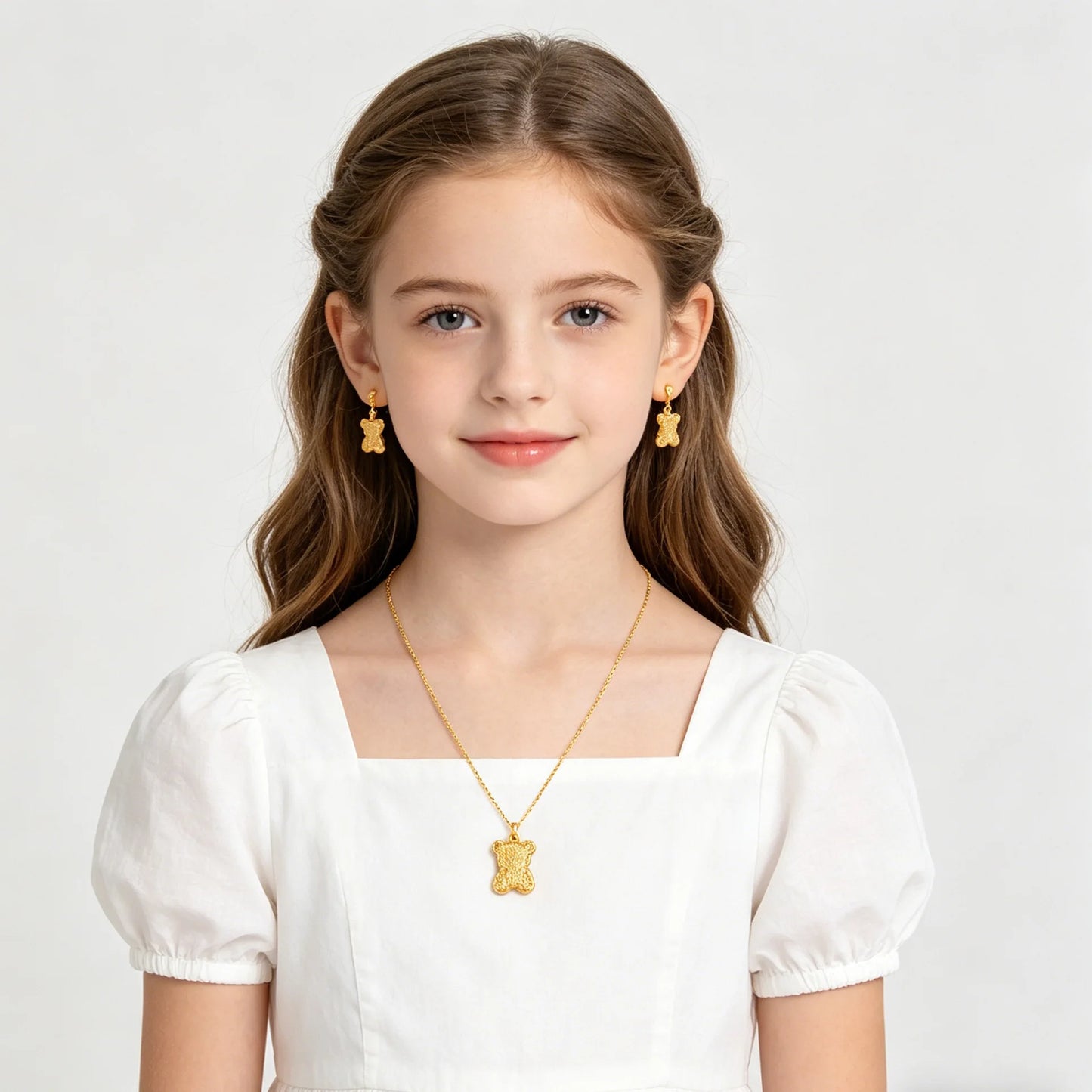 Girls Jewelry Sets Necklace and Earring Sets Cute Teddy Bear Pendants Christmas Gifts for Girls Wholesale