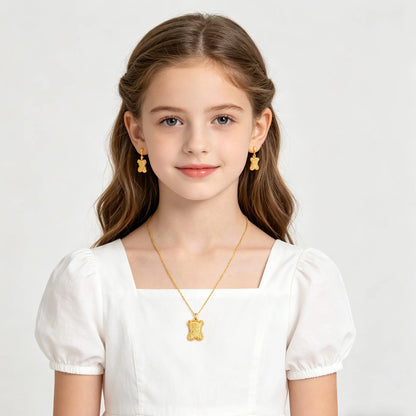 Girls Jewelry Sets Necklace and Earring Sets Cute Teddy Bear Pendants Christmas Gifts for Girls Wholesale