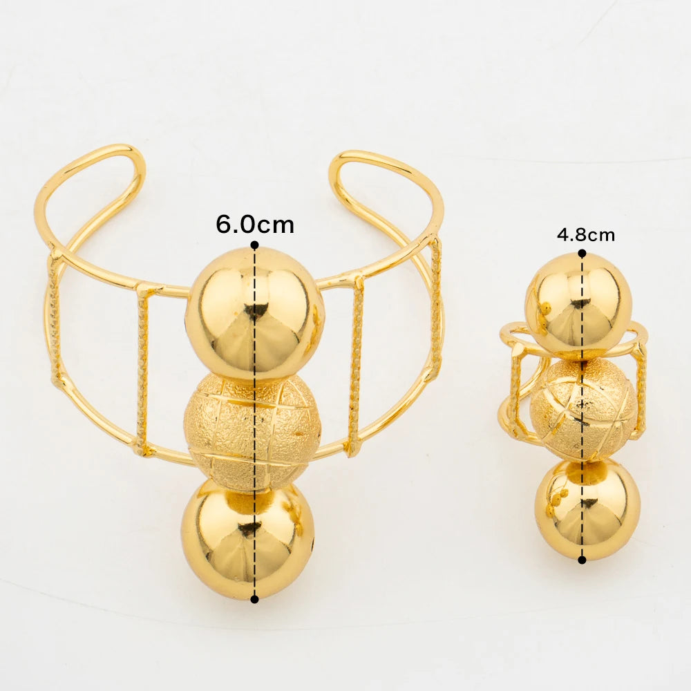 4Sets/lot Bangle with Ring African Jewelry for Weddings Dubai 18k Gold Color Cuff Bracelet and Finger Ring 2Pcs Set for Weddings