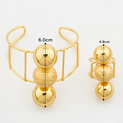 4Sets/lot Bangle with Ring African Jewelry for Weddings Dubai 18k Gold Color Cuff Bracelet and Finger Ring 2Pcs Set for Weddings