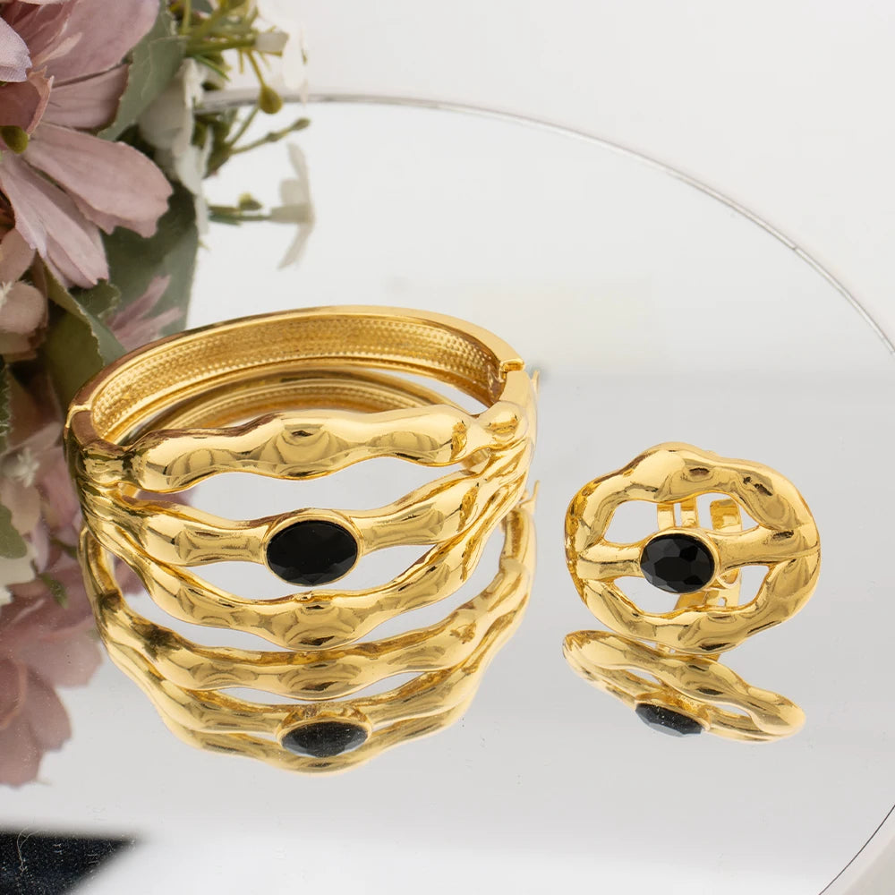 Exquisite Inlaid White Zirconia Bracelet Ring 2 Pieces Fashion Classic Jewelry Sets Banquet Party Birthday Gift Accessories