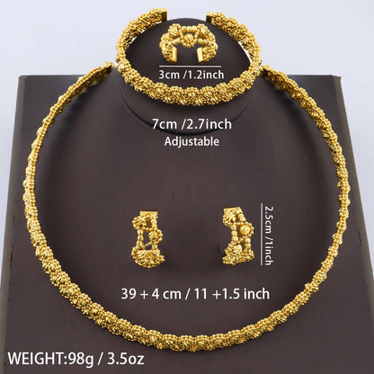 Luxury  Plated Necklace Bracelet Ring Earrings Set for Women Charms Elegant Jewelry Gift for Party Wedding Banquet