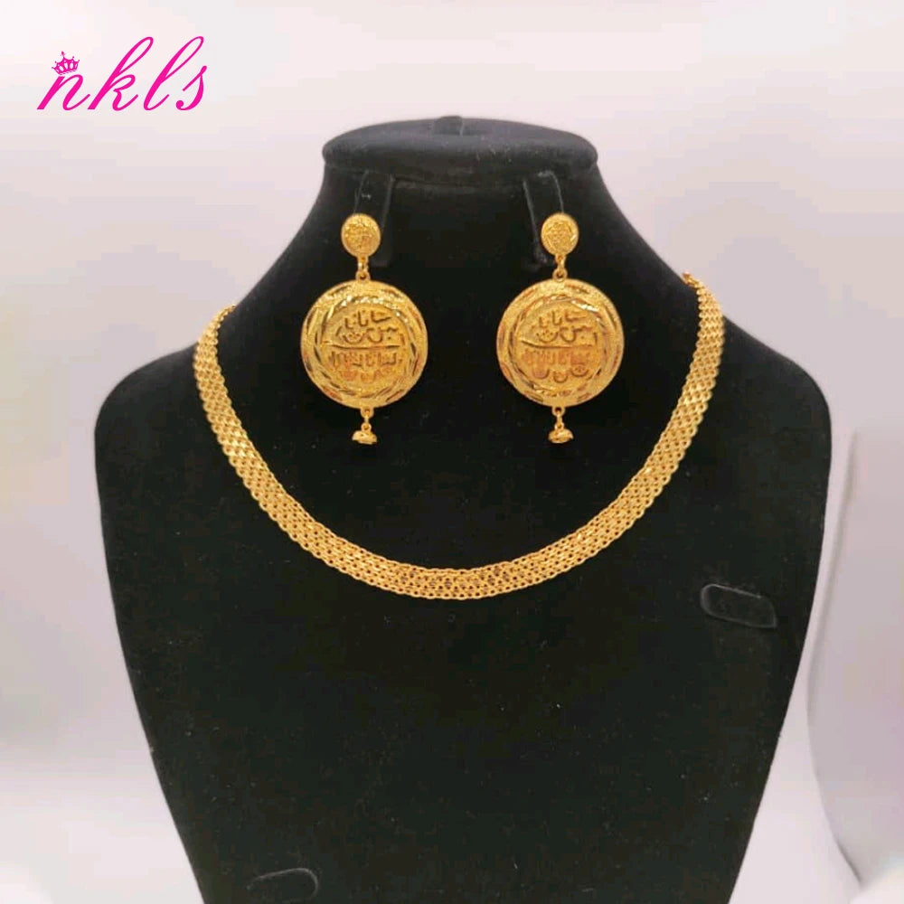 Dubai Stud Earring Set & Italy Chain Necklace, Classic Copper Jewelry for Women Daily Party Anniversary Gift Jewellery
