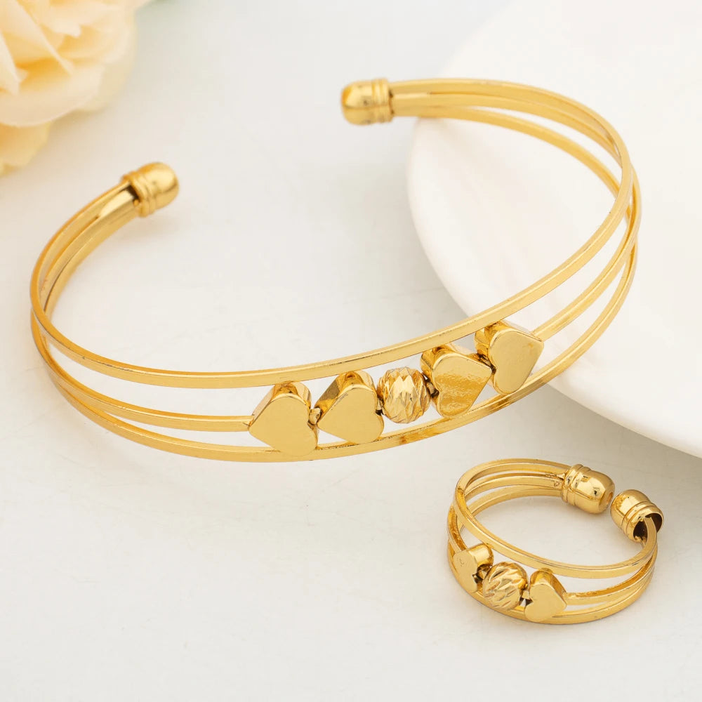 dubai bracelet ring set for woman jewelry luxury Gold Plated Bracelet Wedding Party Jewelry Anniversary Gifts