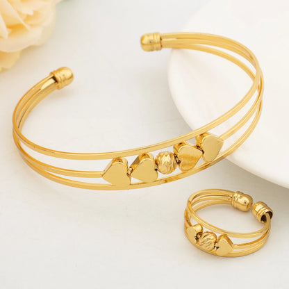 dubai bracelet ring set for woman jewelry luxury Gold Plated Bracelet Wedding Party Jewelry Anniversary Gifts
