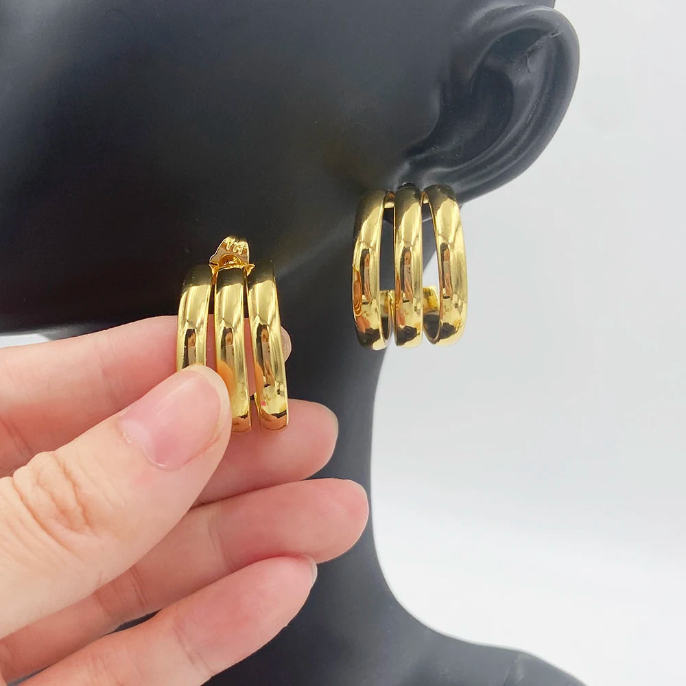 Gorgeous Chic Hoop Earrings Girl Fashion C Shape Earrings Daily Wear Stainless Steel Gold Plated Elegant Charm Jewelry Birthday