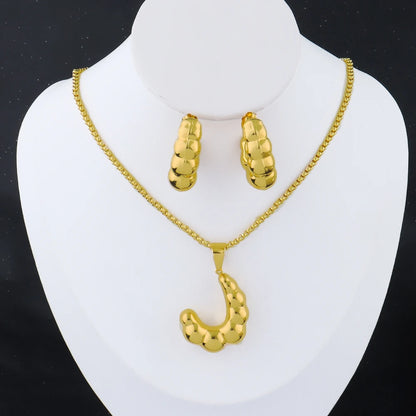 Stainless steel earrings necklace woman 24K Gold-plated Two Piece Copper Jewelry Set india dubai wedding jewelry gift
