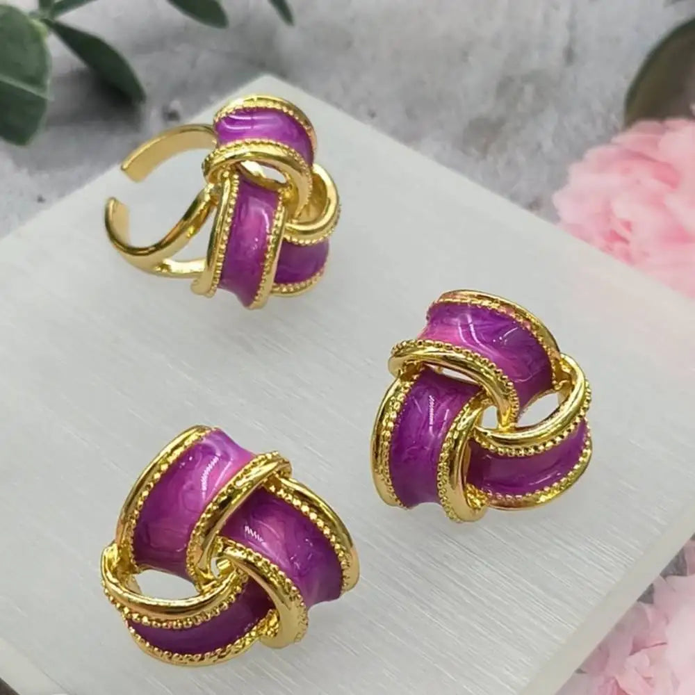Nigeria Ring Earrings Jewelry Set For Wedding Party Gold Color Women Ring Luxury Exclusive Design Girl Earring For Gift