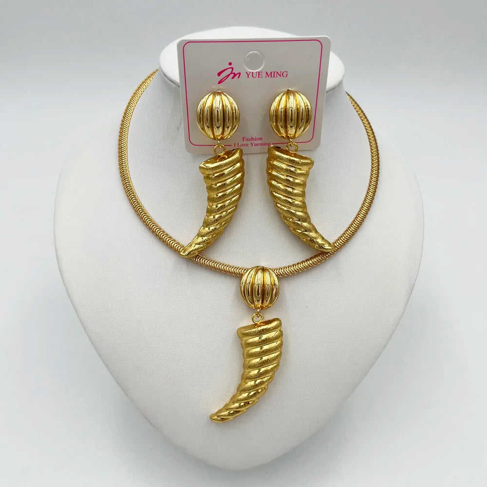 Dubai Jewelry Sets For Women Large Earrings and Pendant Necklace 2Pcs Set Nigeria Bridal Weddings Party Accessory Gifts
