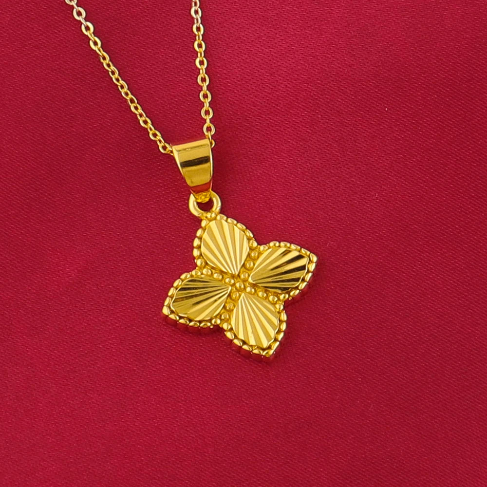 Color Lucky Clover Pendant Necklace & Earrings Set for Women, Fine Stainless Steel Jewelry Gift for Wedding Party, Eleg