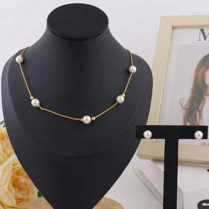 Dainty Luxury  Stainless Steel Imitation Pearl Necklace for Women Summer Beach Accessories for daily and party wear