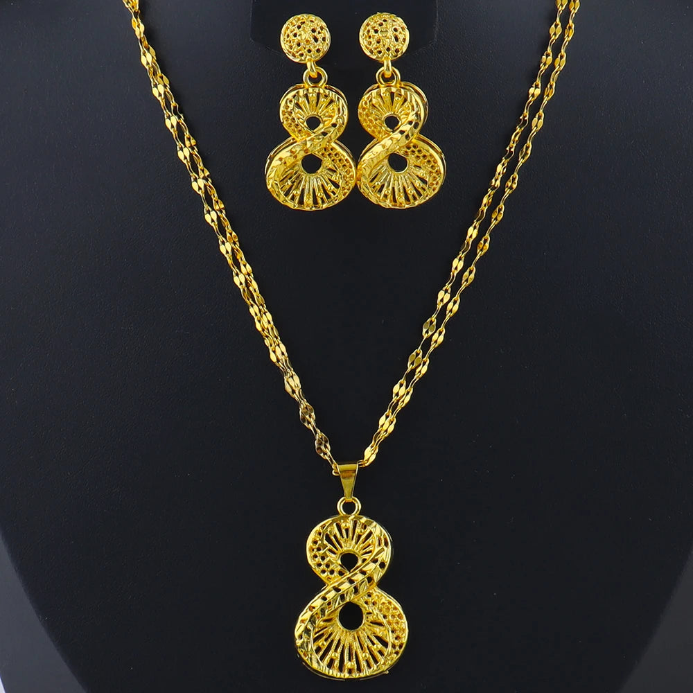 African 24K Gold Plated Necklaces Earrings Jewelry Set For Dubai Indian Nigeria Women Bridal Wedding Party Gift Jewellery