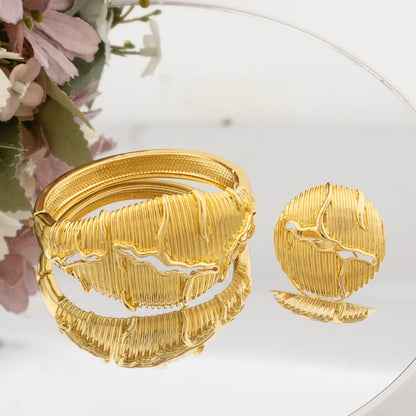 Dubai Cuff Bangle & Ring Set, Chunky Luxury Italian African Bracelet for Wedding & Daily Wear, Elegant Jewelry Women Se