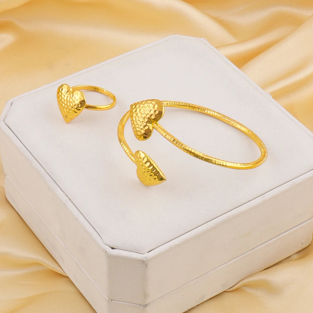 Stainless Steel Heart Jewelry Set for Women, Trendy Wedding Gift Earrings Necklace Bracelet Ring, Fashion Female Access
