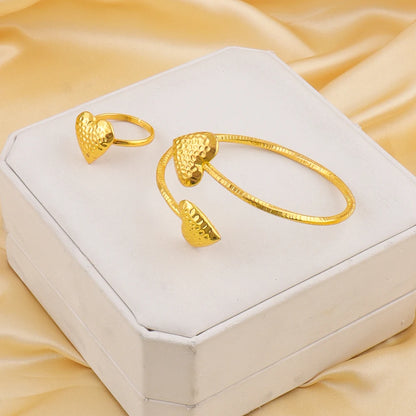 Stainless Steel Heart Jewelry Set for Women, Trendy Wedding Gift Earrings Necklace Bracelet Ring, Fashion Female Access