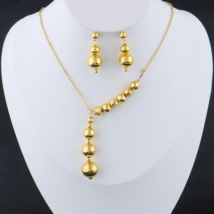 Italy French Gold Plated Round bead Necklace Earrings 3pcs Set for Women Bride Smooth Gold Color Jewelry Gift for Party Wedding