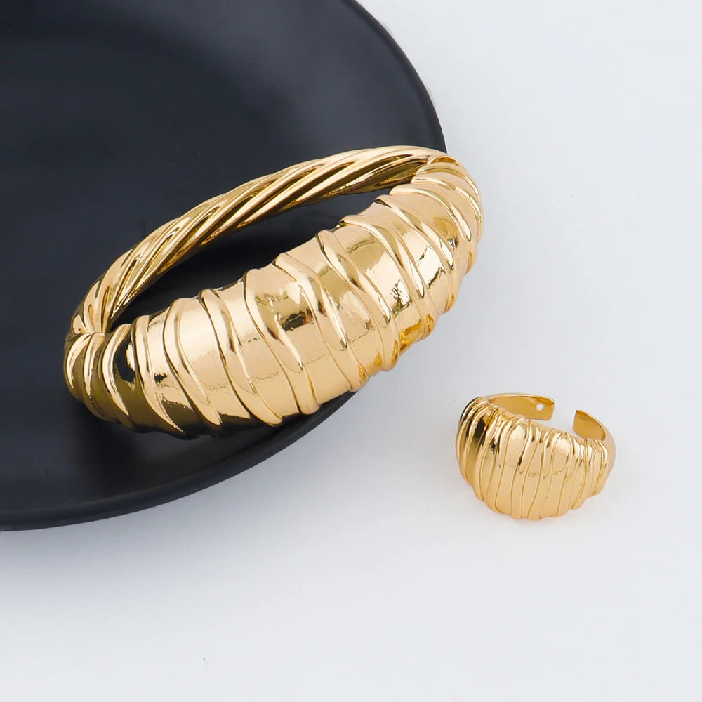 gold plated earrings and necklace bracelet Rings set women Italian vintage wedding party Jewelry Gift set