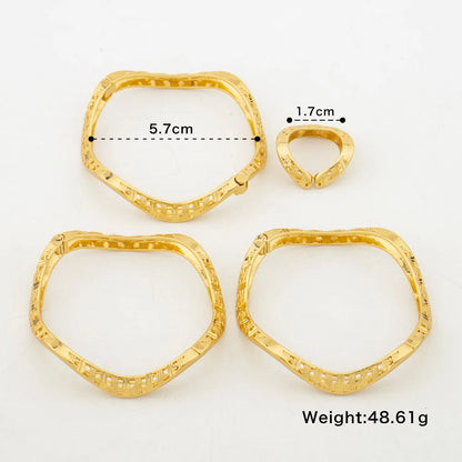 3Pcs/lot Bangles with Ring Jewelry Set for Party African Gold Color Hand Bracelet Cocktail Ring 2Pcs Set for Engagement Party
